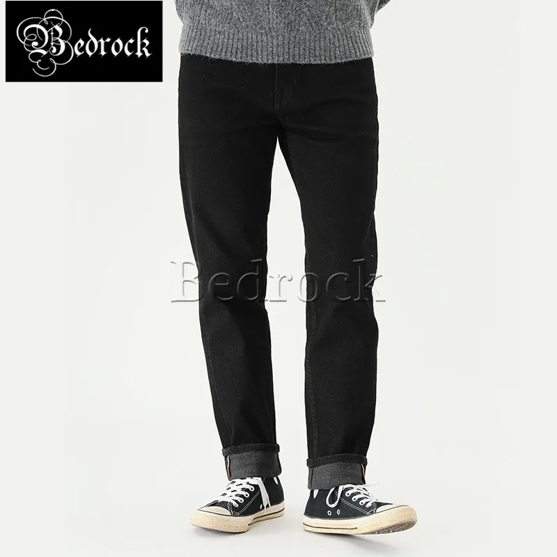 MBBCAR micro elasticity black jeans men 12oz raw denim jeans Amekaji vintage causal slim pencil jeans embroidery trendyol 7342