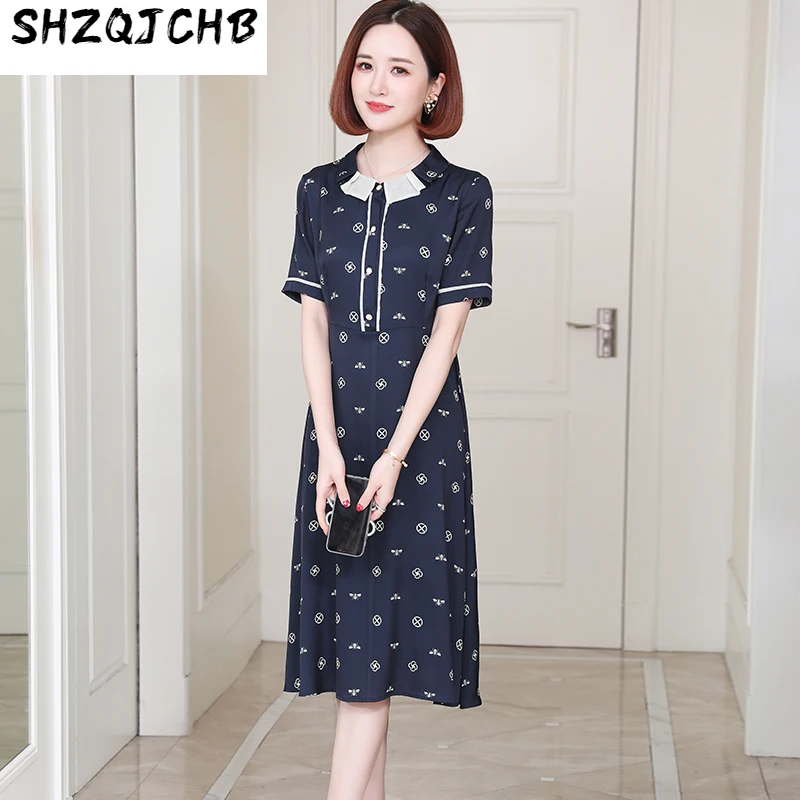 

SHZQ высококачественное шелковое платье из шелка тутового шелкопряда для молодых женщин шелковая юбка с принтом для лета