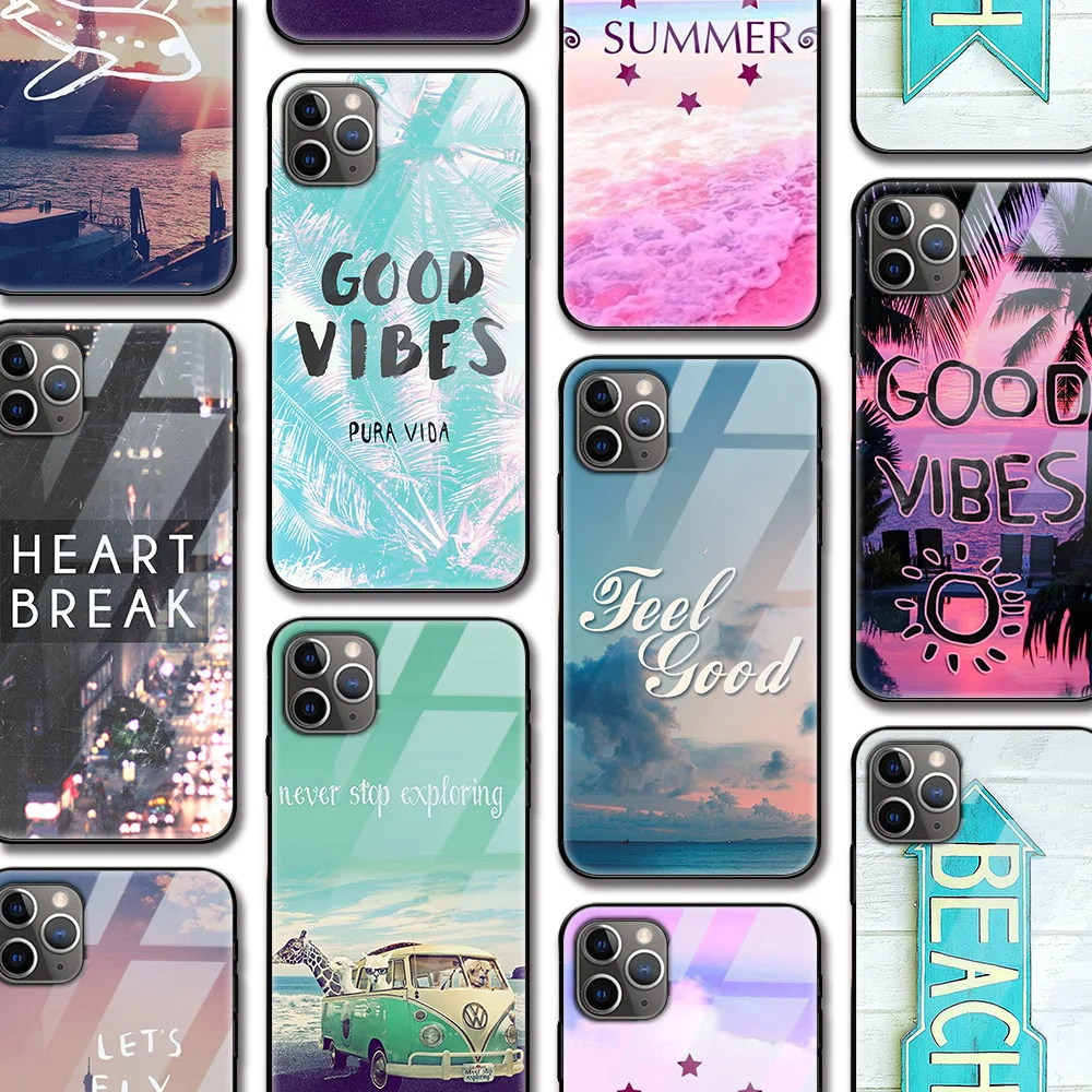 

ciciber Coconut tree Sea Text Case for Iphone 11 case for Iphone 11 XR Pro XS MAX X 7 8 6 6S Plus SE 2020 Tempered Glass Funda
