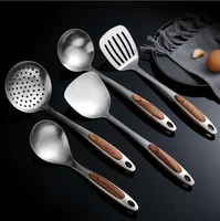 5pcs utensils kitchen wok spatula iron and ladle tool set 13 inches spatula for wok stainless steel wok spatula kitchen bar tool