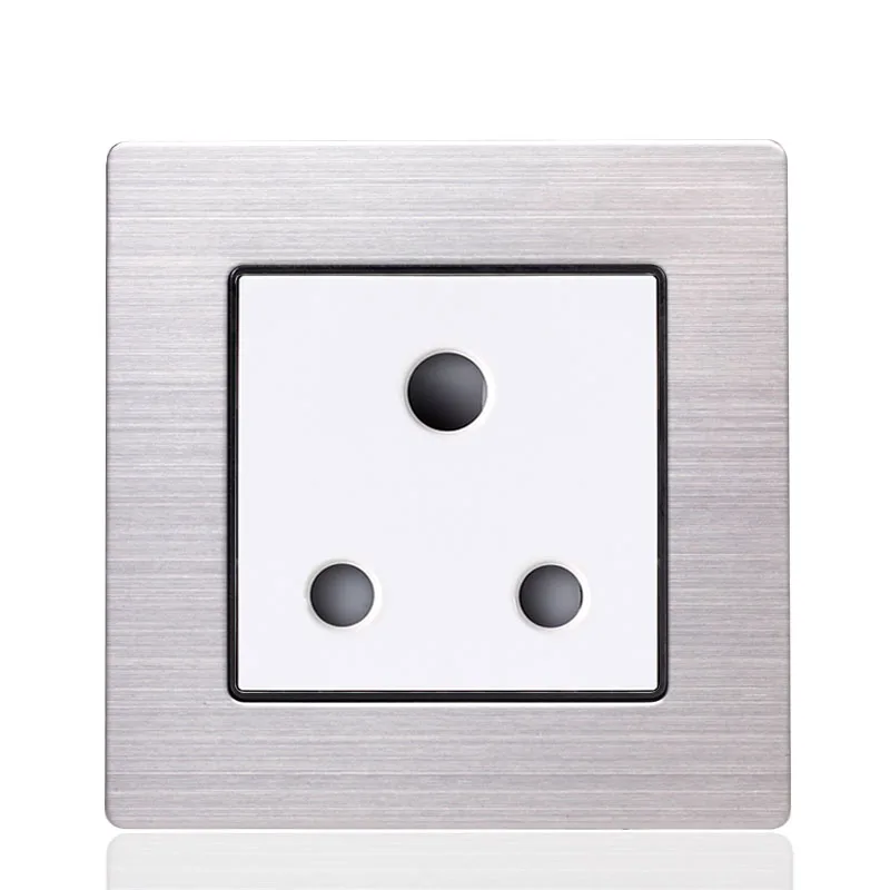 

Stainless Steel Panel 15A South Africa Standard India Socket Round Three Hole Wall Outlet Glass Panel Socket