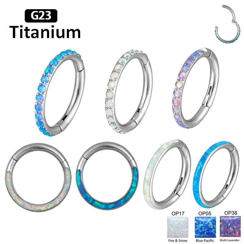 

1PS New G23 Titanium Opal stone hight Segment Rings Open Small Septum Piercing Nose Earrings Helix Piercing body Jewelry 16G