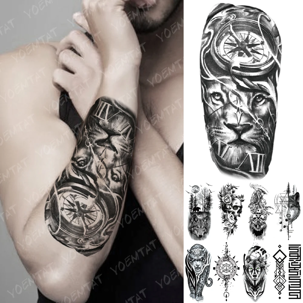 

Waterproof Temporary Tattoo Sticker Geometric Tiger Wolf Death Flash Tattoos Leopard Totem Body Art Arm Fake Tatoo Women Men