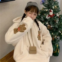 autumn winter faux fur hoodies korean style women cute bear soft loose coat pocket pullover warm fleece thick hooded outwear new