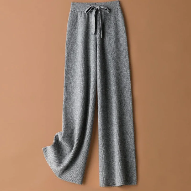 

Knitted Full Length Wide Leg Pants Solid Korean Style Loose Casual Warm Pants for Women Knitwear Women's Wide Trousers Oversize