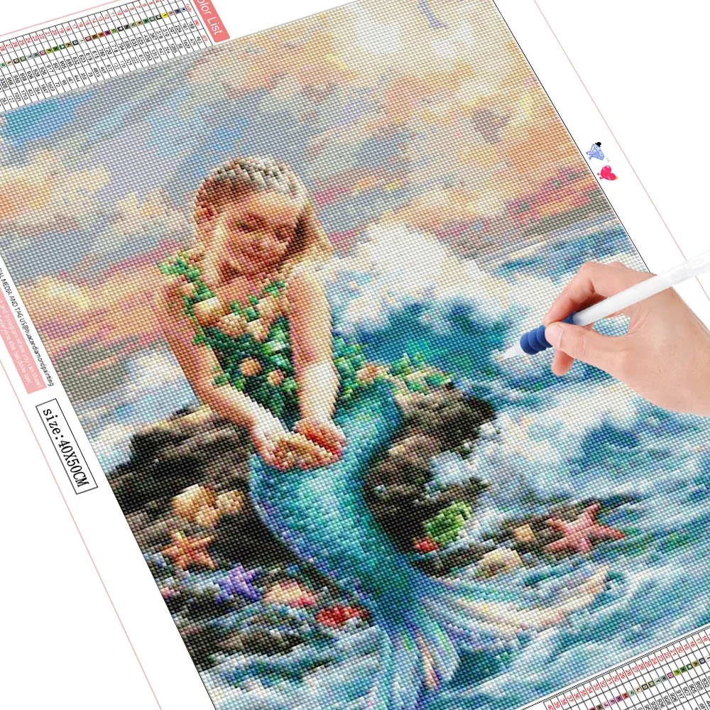 Diamond Painting Figure Mermaid Animal Fishes Square Round Decoration Customizable Wall Art Frameless | Дом и сад