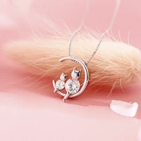 korean fashion cz diamond moon cat necklace women 925 sterling silver inlaid kitten zircon collarbone chain simple accessories