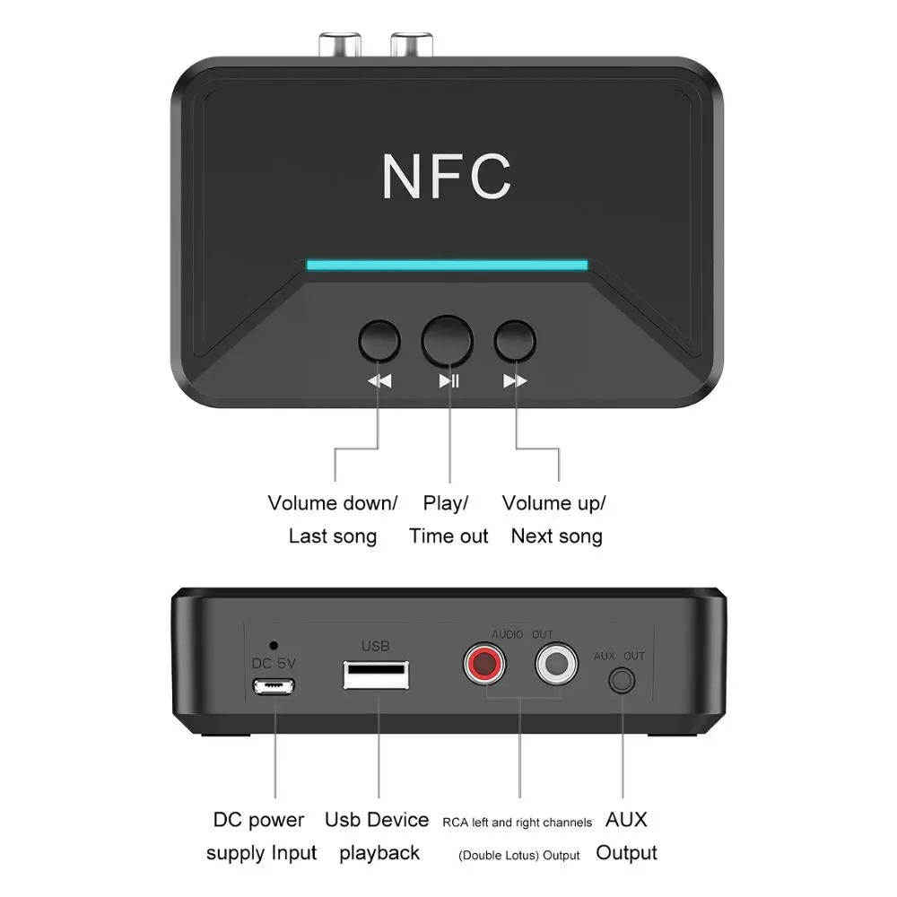 Bluetooth 5 0 адаптер приемника NFC 3 мм RCA аудио AUX Выход беспроводной Bluetooth-ключ