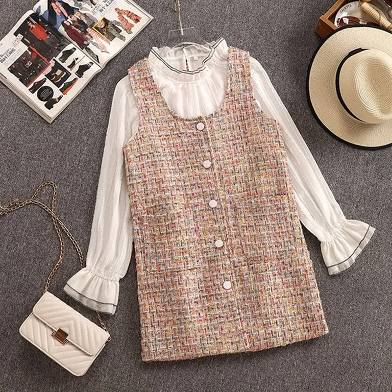 Осеннее твидовое короткое платье комплект из 2 предметов 2019 элегантное женское