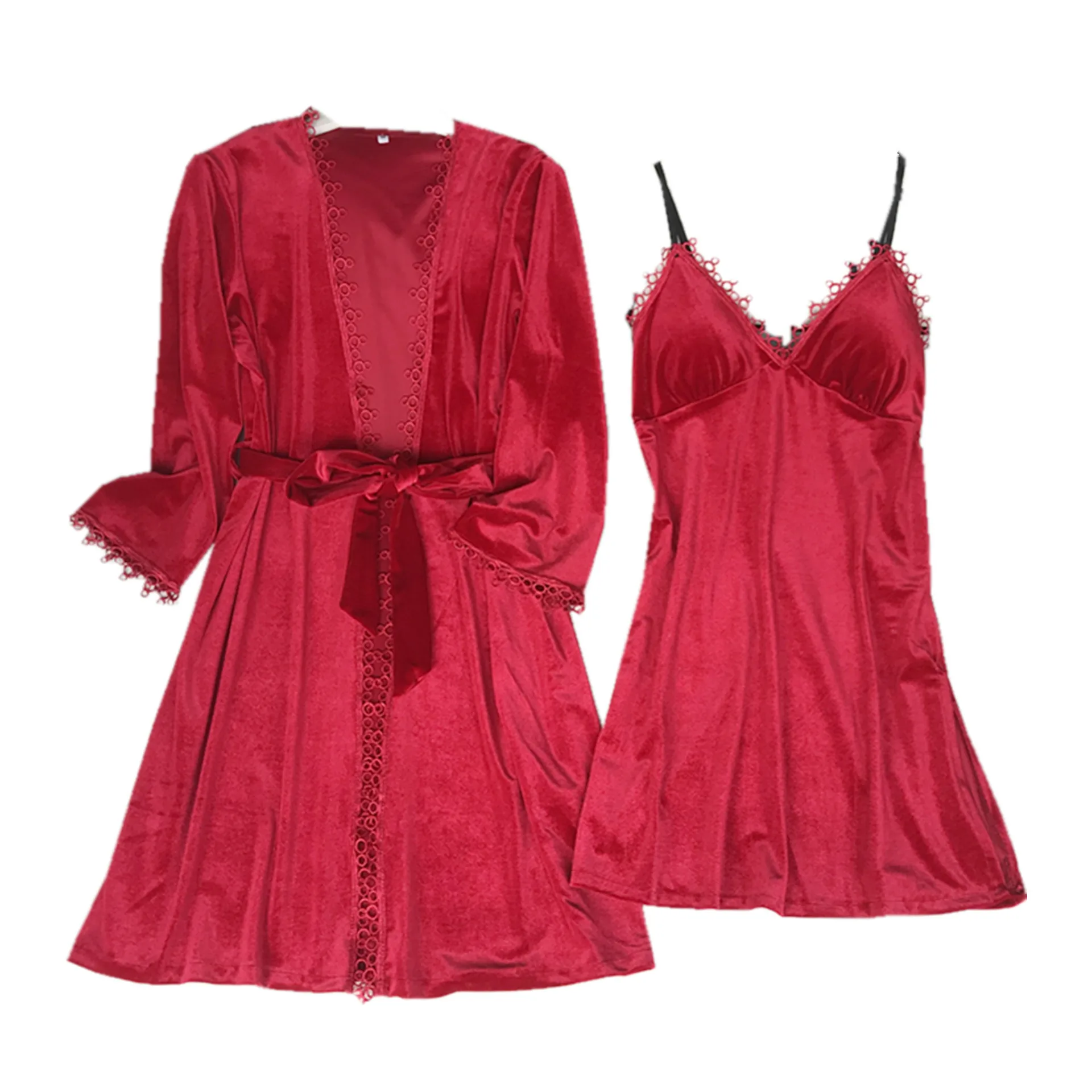 

2PCS Kimono Robe Set Intimate Lingerie Women Sleepwear Velour Autumn New Casual Velvet Homewear Navy Blue Bathrobe Gown