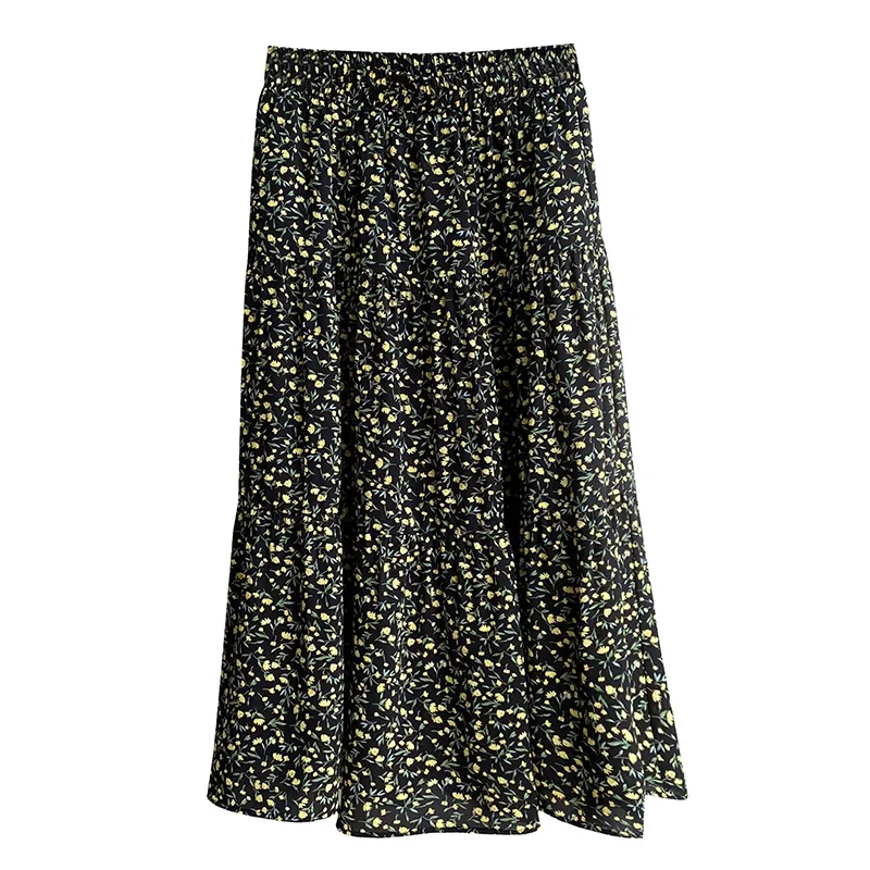 

Floral Skirt Women's 2021 Summer High Waist Long Cake A Line Skirt