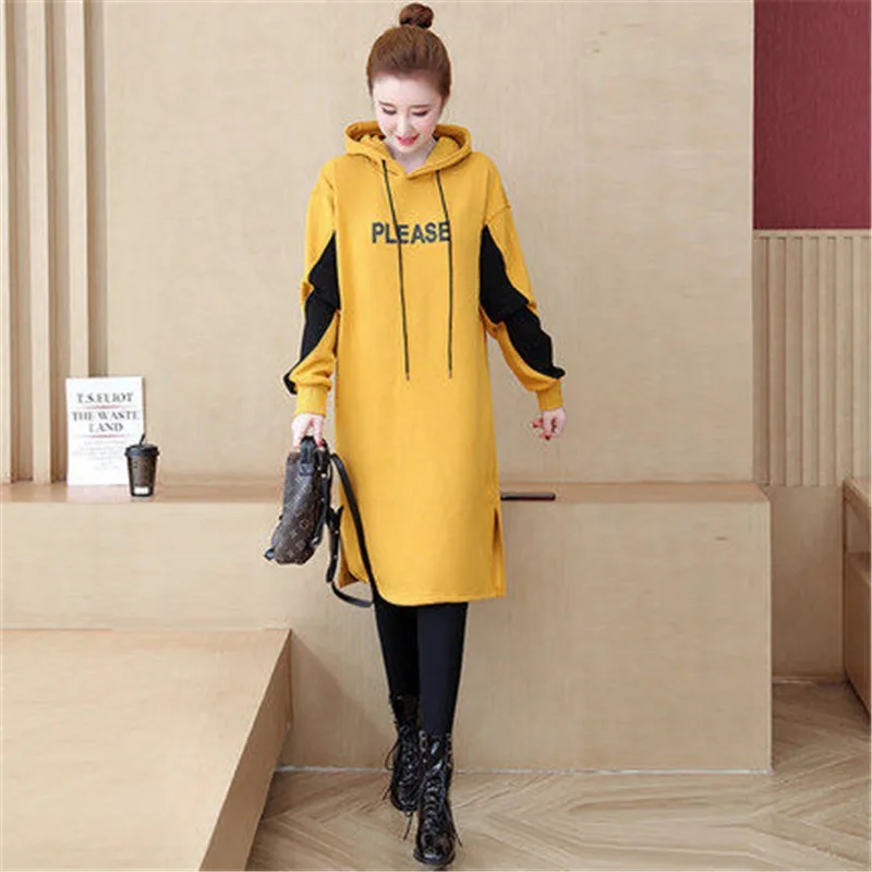 Зимние размера плюс 4XL теплый спортивный комплект с капюшоном свитер платье для