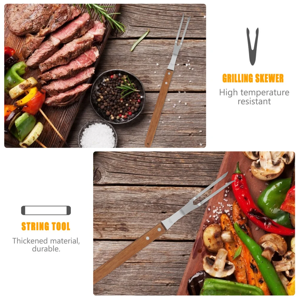 

2pcs Outdoor Skewers Stainless Steel Barbecue Forks Tools Picnic BBQ Tool