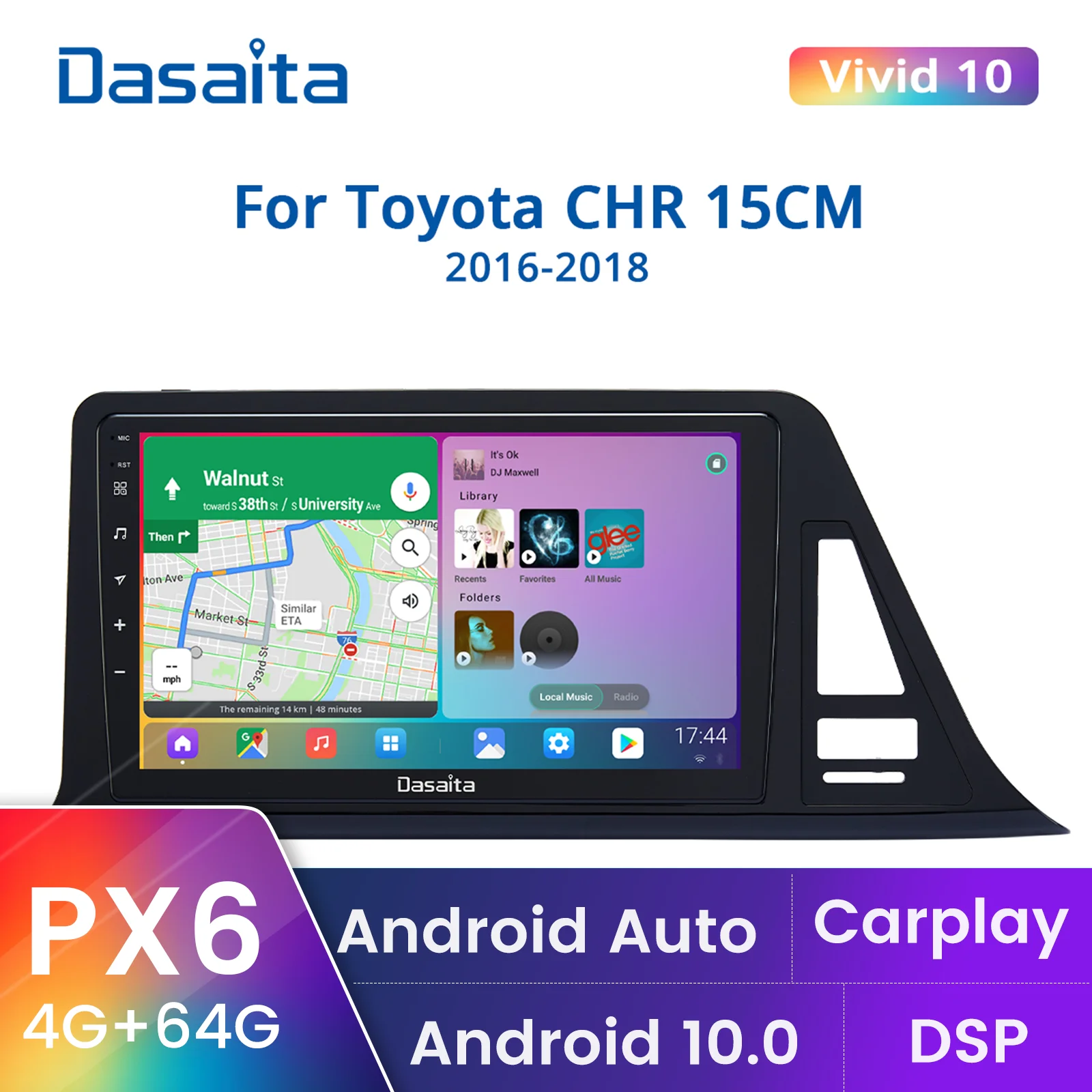 

Dasaita For Toyota CHR 15CM CHR Europe version Car stereo 1 din android Apple Carplay Android Auto 4G 64G GPS IPS DSP 1280*720