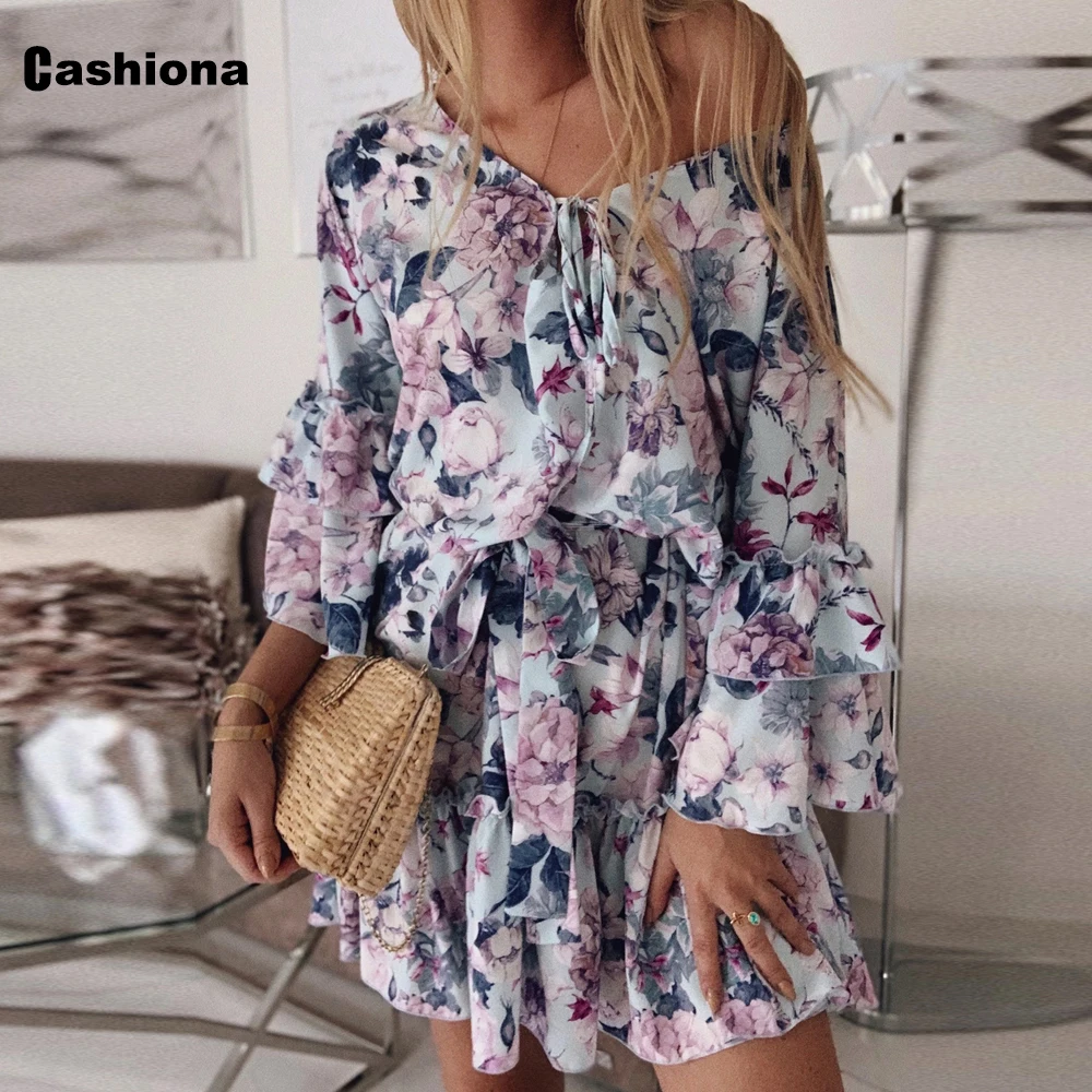 

Vintage 2021 Summer Short Mini Dress Flower Print Party Dresses Plus size Women Clothing Long Sleeve Vestido Robe Dress Femme