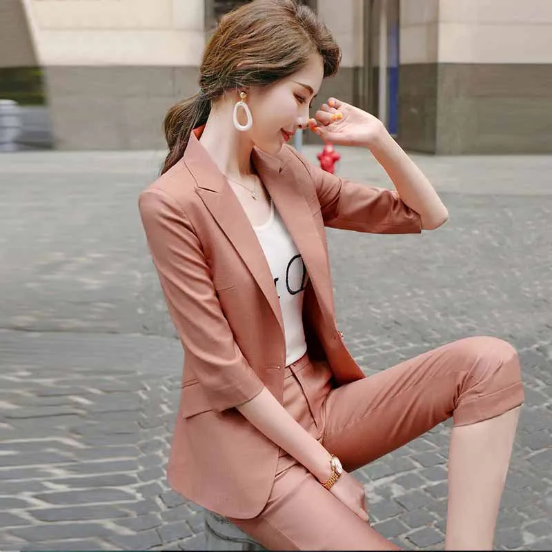 IZICFLY summer new style khaki women pants suits for work wear Elegant office Business OL Trouser and blazer set big size green