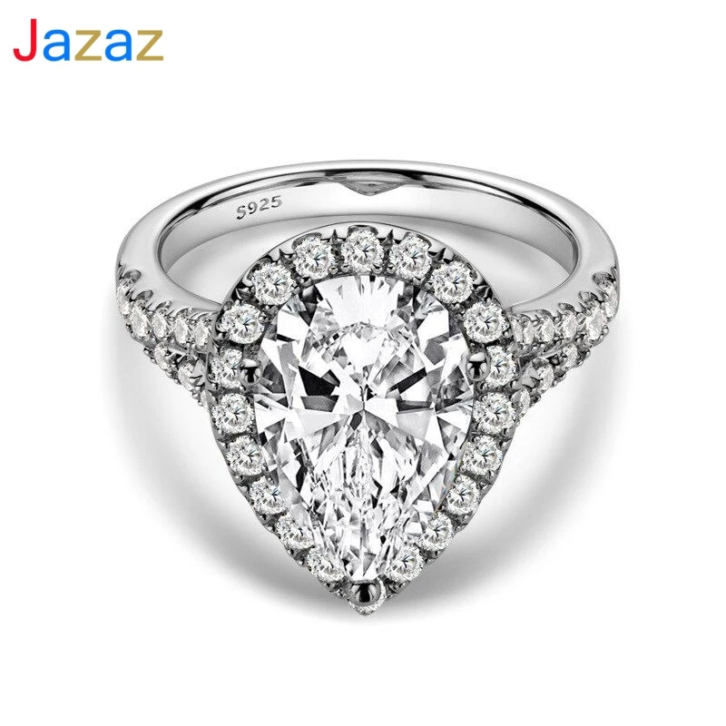 

Jazaz Sparkling 4.5 Carats Water Drop High Carbon Diamond Finger Rings 100% 925 Sterling Silver Wedding Women Fine Jewery B0837