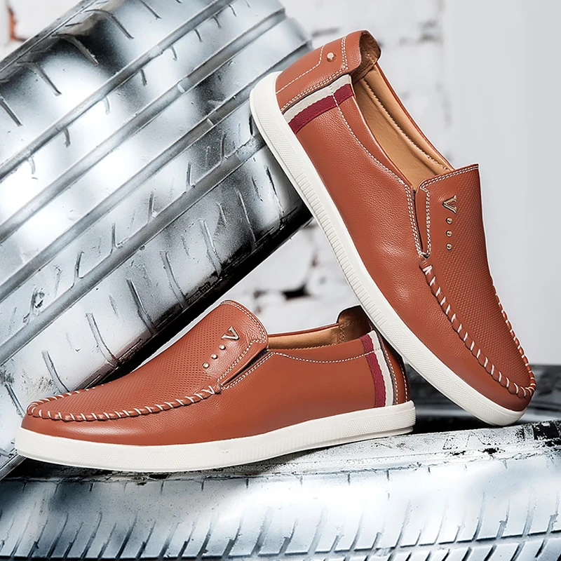 Туфли мужские из натуральной кожи лоферы без застежки удобная обувь на платформе