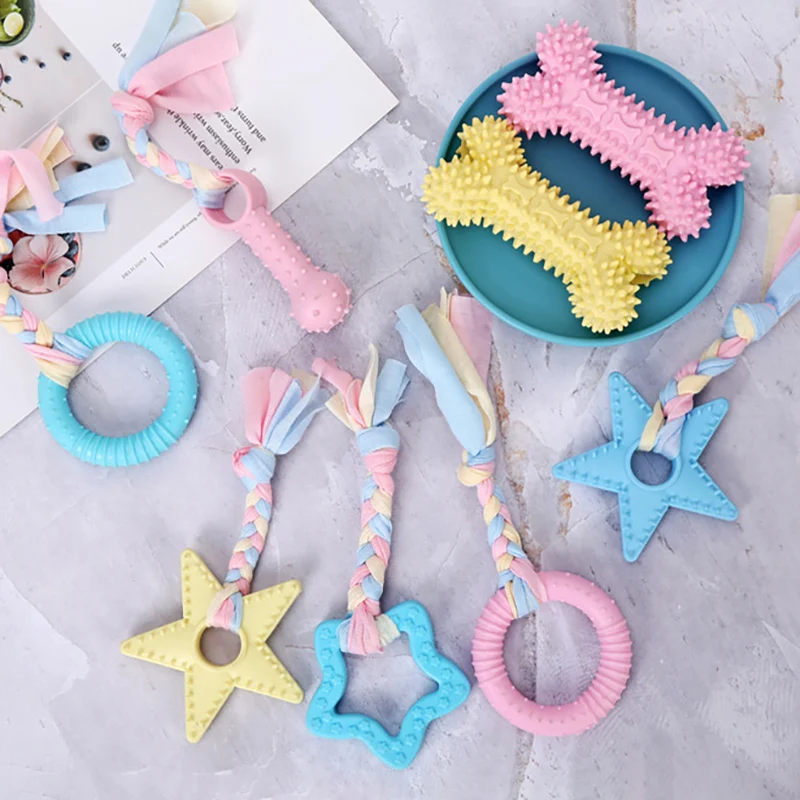 

Dog Chew Toy Rubber Teeth Cleaning Toy Dog Cotton Rope Toy Funny Interactive Toy Puppy Molar Toys Pet Dog Training Toys