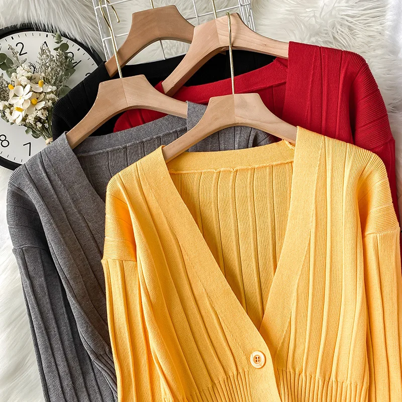 Женский кардиган свитер на осень и зиму новинка 2021 тонкий однотонный Тонкий
