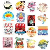 vacation style sunset coconut tree landscape pattern heat transfer pvc patch cap bright badge accessory patch washable