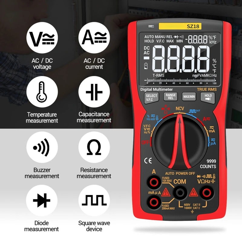 ANENG SZ18 Цифровой мультиметр 9999 Профессиональный настоящий RMS Аналоговый тестер
