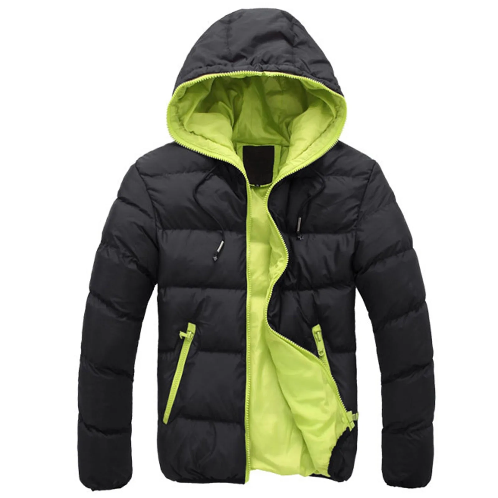 

Jacket Fashion Hooded Men's Winter Casual Color Collision Zipper Hoodie Bike Cycling Windbreaker Slim Fit Coat Thick Clothing