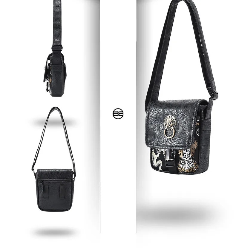 Модная сумка через плечо в китайском стиле с золотой головой льва ретро вышивкой