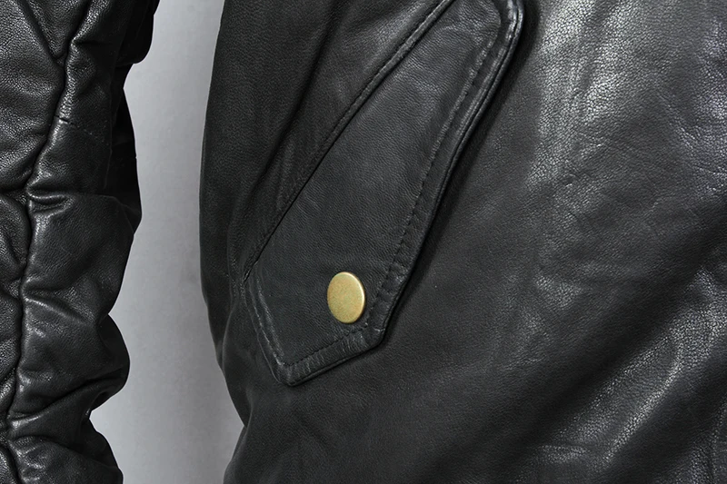 

AVIREX FLY Fashion Mens Down Genuine Leather Men Black Sheepskin Stand Collar Baseball Jacket Winter Coat for male