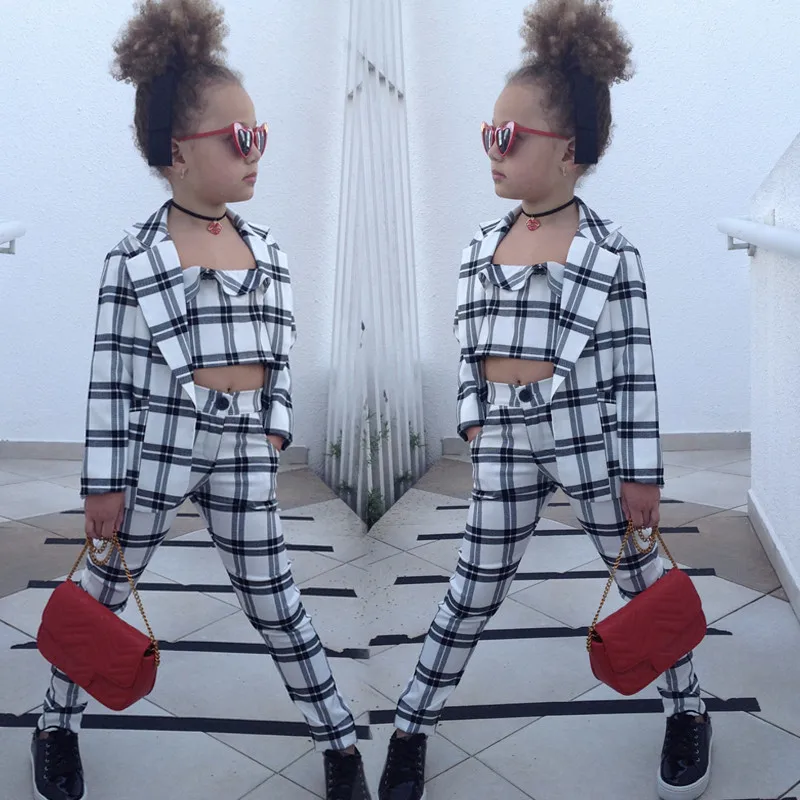 3 шт. клетчатый комплект одежды для девочек 2 7 лет|Комплекты девочек| |