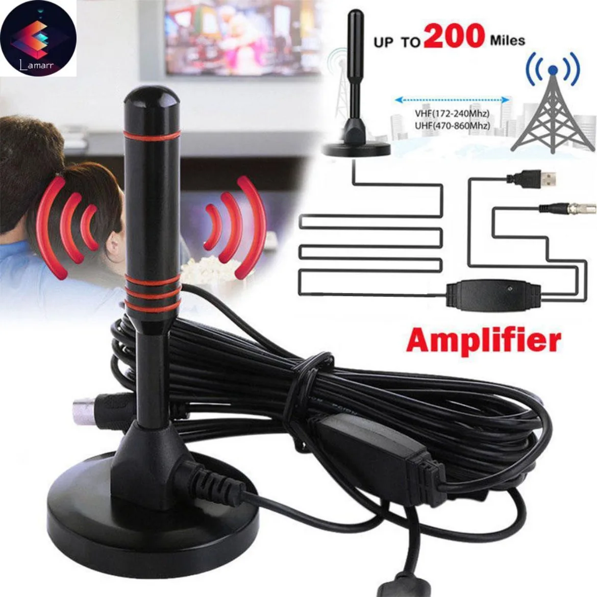

HD цифровая комнатная усиленная ТВ-антенна на 200 миль Ultra HD TV с усилителем VHF/UHF быстрое реагирование комнатная и уличная Воздушная HD-антенна