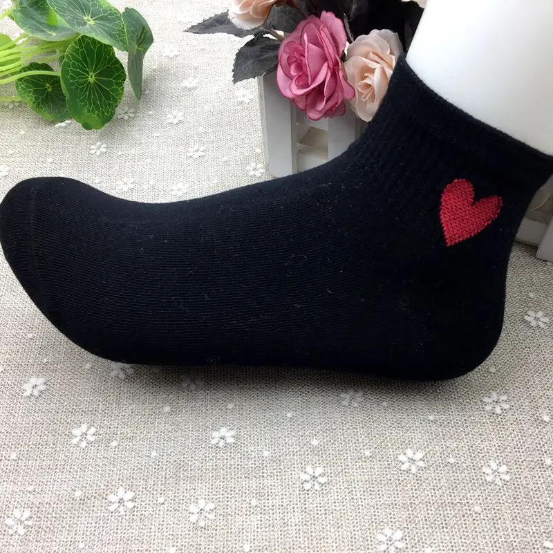 5 пар/компл. носки с красным сердцем удобные хлопковые короткие повседневные kawaii