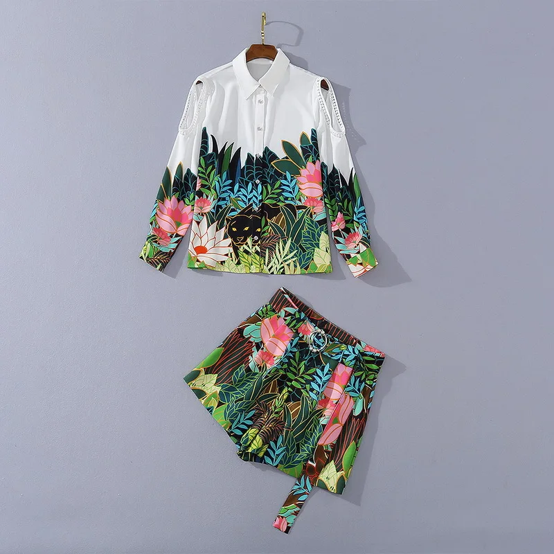 

Женская одежда в американском и Европейском стиле, Новинка лета 2021, стильные открытые рубашки с длинными рукавами и шорты с принтом, модные ...