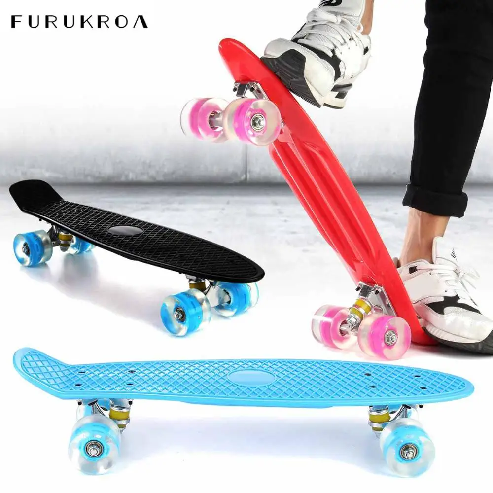 

22 Inches Four wheel Mini Longboard Pastel Color Street Skate Board LED Flashing Wheels Small Fish Boards Skateboard X471B