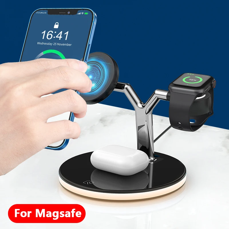 

3in1 Magnetic Wireless charging station For Magsafe iPhone 12 12Pro 12ProMax 12Mini 15W Fast Charger For Apple Watch Airpods Pro