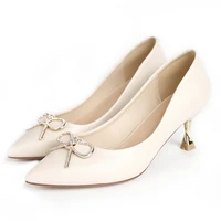 chic hot women plus size 34 43 shoes crystal metal bow knot pumps woman pointed toe shallow talons hauts stiletto high heels