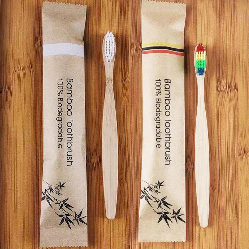 

100 шт. зубная щетка из древесного бамбука для взрослых, веганская мягкая щетина для зубов, отбеливающая щетка с деревянной ручкой для ухода за полостью рта, Экологичная зубная щетка