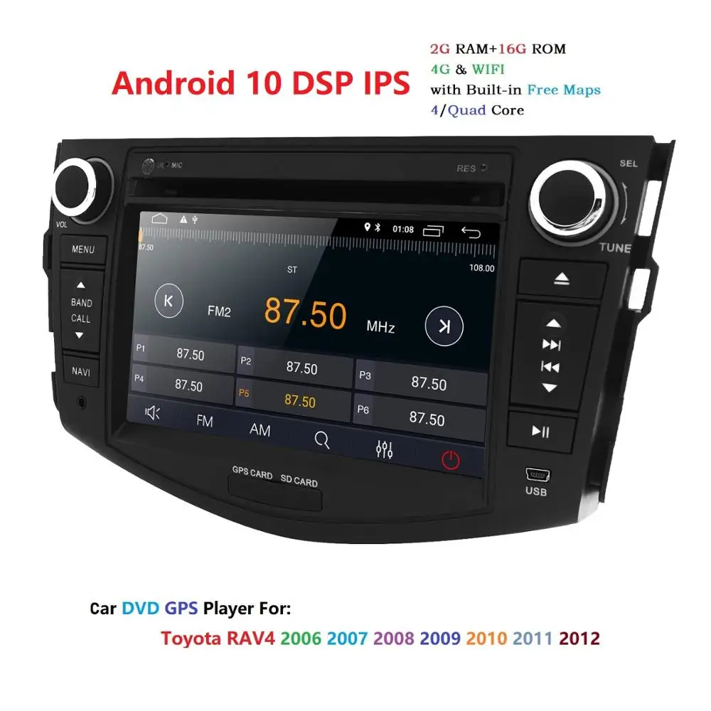 Автомагнитола 2DIN 7 дюймов Android 10 мультимедийный DVD плеер GPS навигация для Toyota rav 4 RAV4