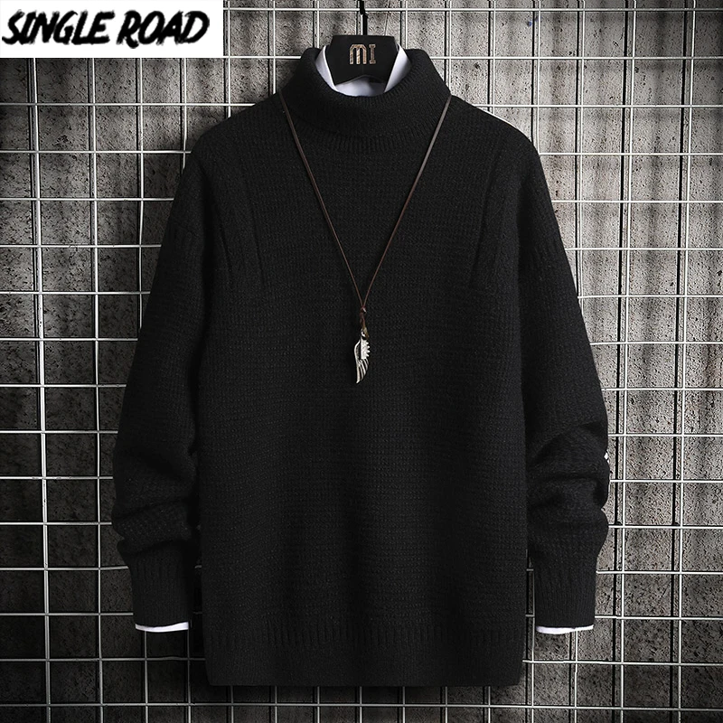 Мужской свитер с высоким воротом SingleRoad черный воротником в Корейском стиле зима