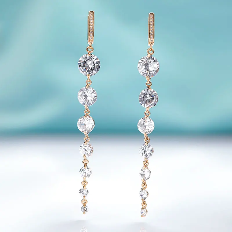 Женские длинные серьги MAIKALE круглые из фианита розовое золото черные висячие