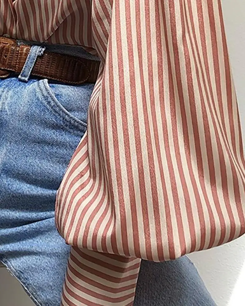 

Striped Print Lantern Sleeve Shirt Female Loose Blusas Femme Autumn Fall Casual Ladies Office Blouses Top