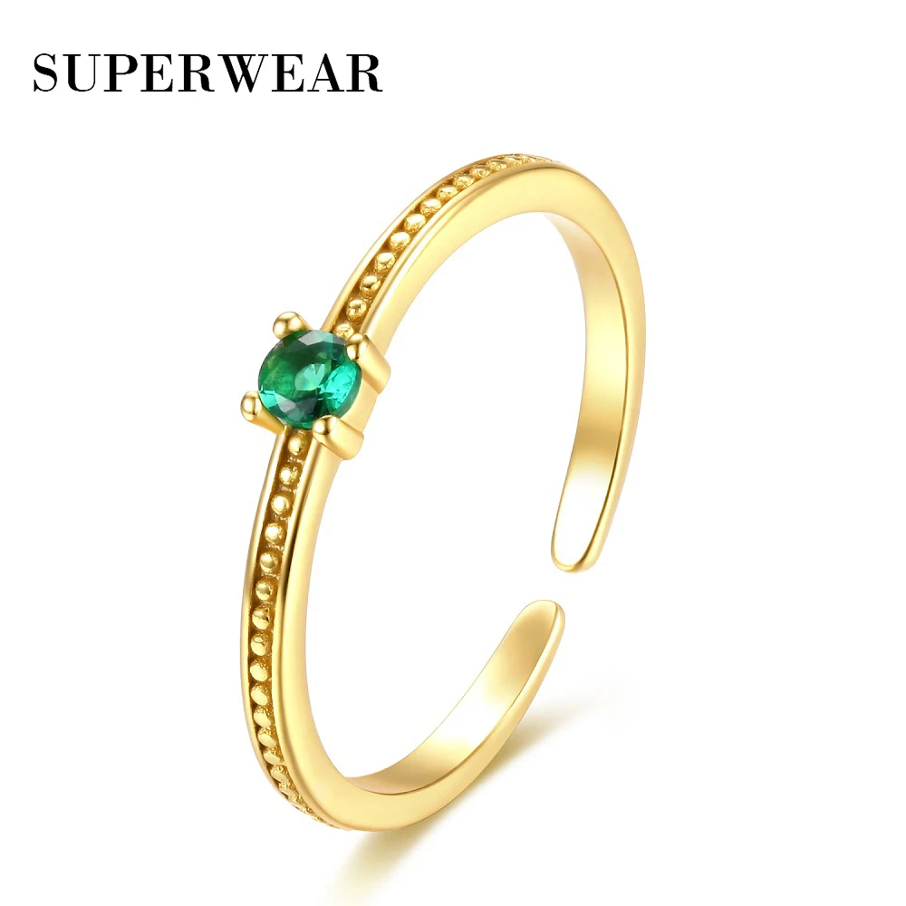 Женское кольцо на палец SUPERWEAR регулируемое Винтажное с зеленым камнем из