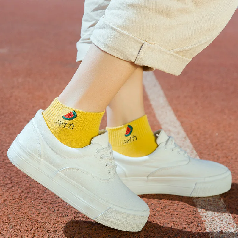 Носки женские с мультяшным принтом уличная одежда милые белые носки фруктов