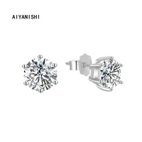 aiyanishi 925 sterling silver 2ct round stud earrings woman fashion jewelry wedding engagement silver stud earrings party gifts