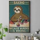 Настенный плакат с принтом на холсте Ленивец, Современная винтажная картина испечь торт, домашний декор, модульная рамка с животными для гостиной