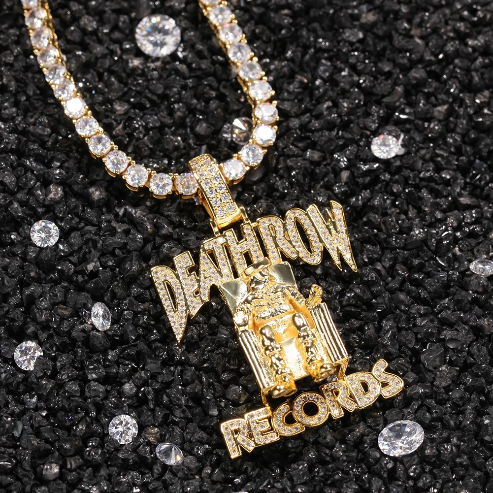 1 Hiphop Jewelry Deathrow Records Pendant Necklaces for Men Iced Out Cubic Zirconia Charms Copper Pendants Fashion Jewelry Gift