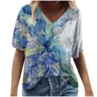 Размера плюс стильная легкая женская блузка на каждый день с живописным цветочным принтом для девочек; Топы с круглым вырезом, летнее платье в стиле Харадзюку, Camisetas De Mujer платье на лямках