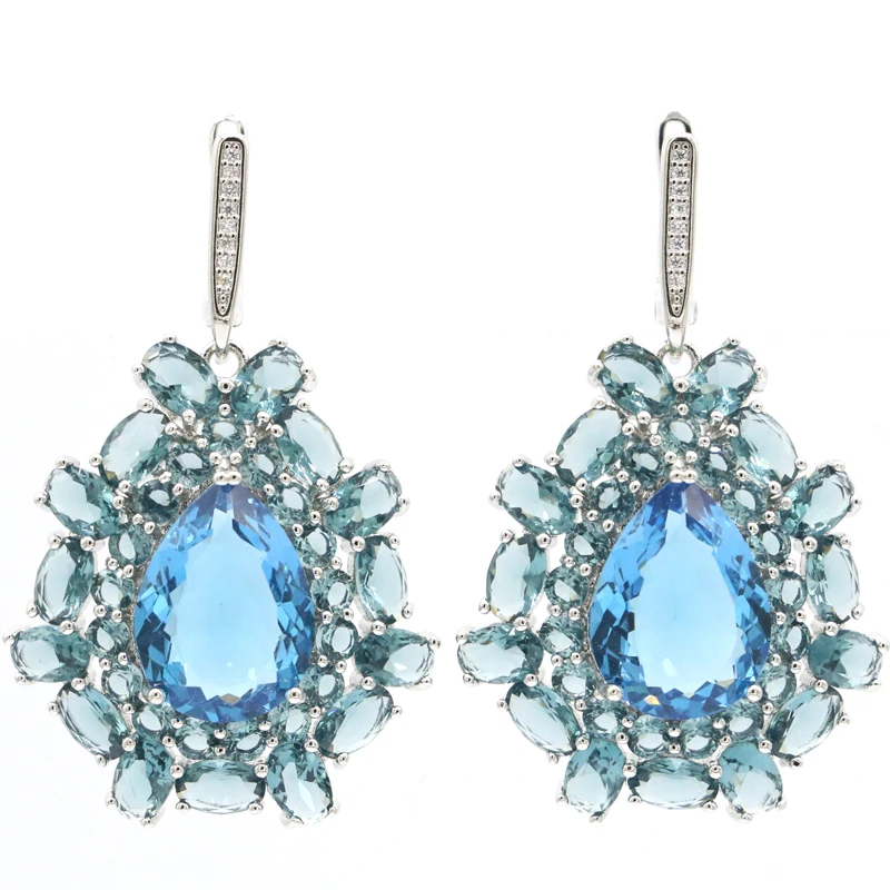 48x29mm Юбилей Длинные Большой создала Лондон Голубой топаз CZ для девочек одежда на