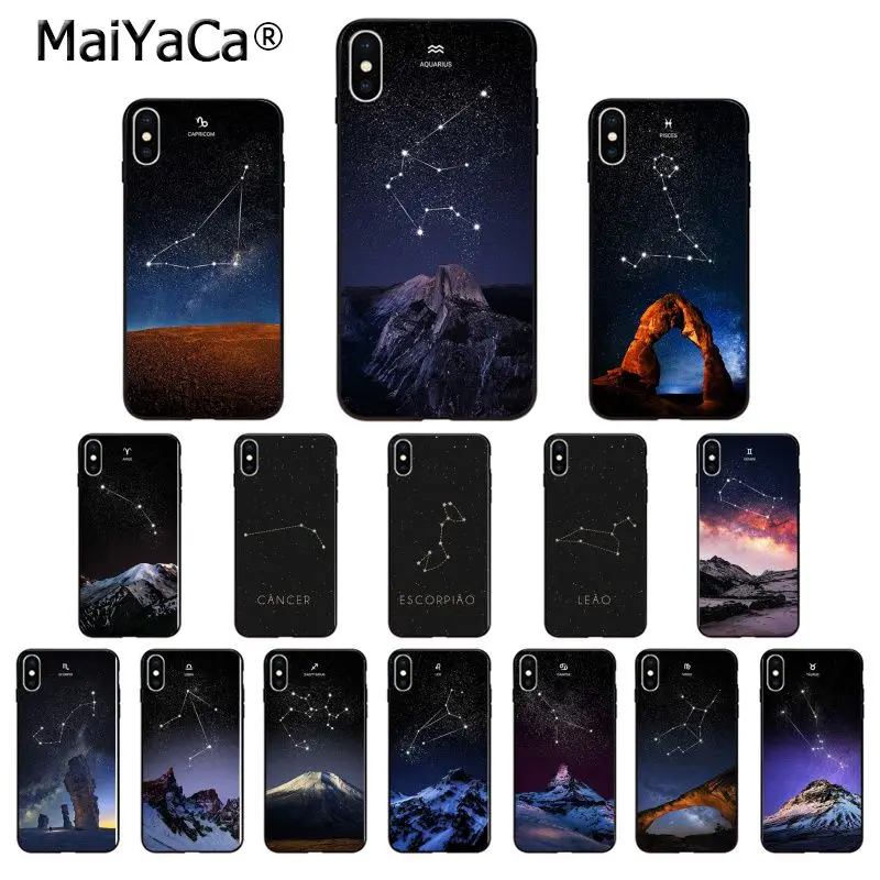 Мягкий ТПУ чехол для телефона MaiYaCa Zodiac Signs constellation Star Mountain iPhone 5 5Sx 6 7 7plus 8 8Plus X XS MAX XR 11