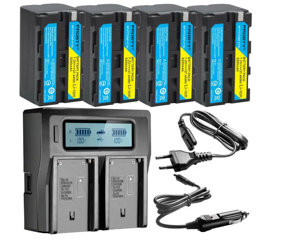 4BatteryWithCharger 5200 мА/ч, NP-F770 NP-F750 NP F770 NP F750 750 батареи+ Ультра быстрее LCD Dual Charger Наборы для sony CCD-RV100 DCR-TRU47E - Цвет: 4BatteryWithCharger
